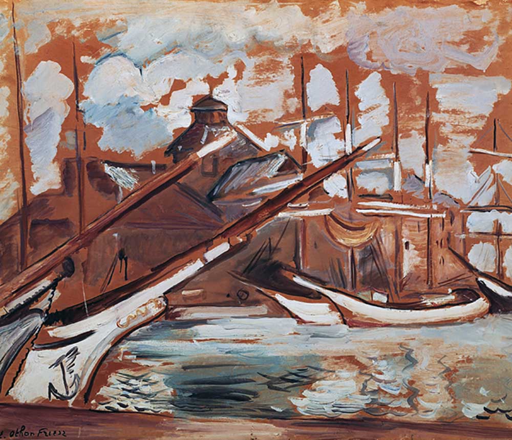 Harbour scene, by Othon Friesz (1879-1949), oil on cardboard, 54x65 cm. France, 20th century. a Emile Othon Friesz