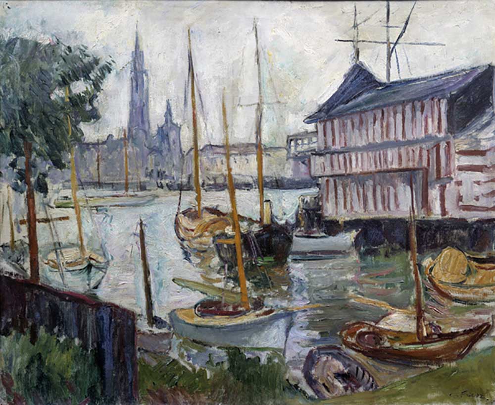 Pond with fishing boats Painting of Achille-Emile (Achille Emile) Othon Friesz (1879-1949) 20th cent a Emile Othon Friesz