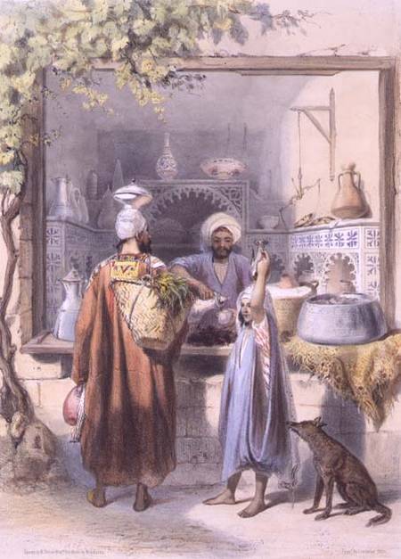 A Zeyat or Oil Seller with Customers in his Shop in Cairo, illustration from 'The Valley of the Nile a Emile Prisse d'Avennes