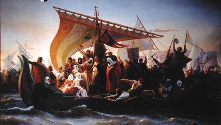 The Crossing of the Bosphorus by Godfrey of Bouillon (c.1060-1100) and his Brother, Baldwin, in 1097 a Emile Signol