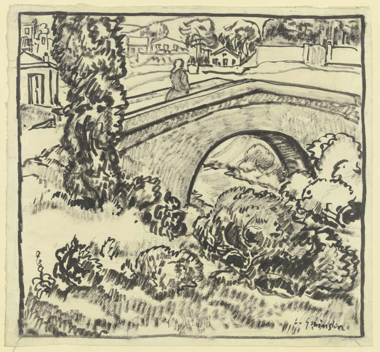 Landschaft mit Brücke und Ortschaft a Engelbert Gminska