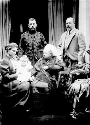 Queen Victoria, Tsar Nicholas II, Tsarina Alexandra Fyodorovna, her daughter Olga Nikolaevna and Alb a English Photographer, (19th century)
