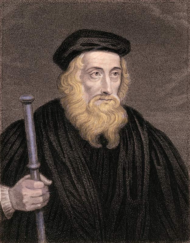 Portrait of John Wycliffe (c.1330-84) engraved by James Posselwhite (1798-1884) after a print by G. a Scuola Inglese