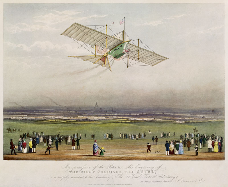 The Flying Machine, the ''Ariel'', from designs prepared by W.S. Henson in 1842, published by Ackerm a Scuola Inglese