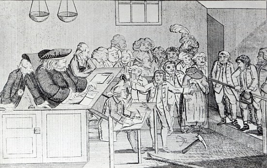 A Bond and Judgement, Sir John Fielding presiding over the Bow Street Court a Scuola Inglese