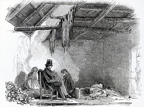 A doctor visiting a family during the Irish Famine, c.1849 a Scuola Inglese