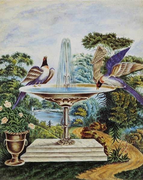 Birds in a Fountain in a Landscape Park a Scuola Inglese