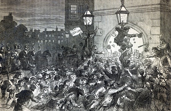 Bread Riot at the entrance to the House of Commons in 1815 a Scuola Inglese