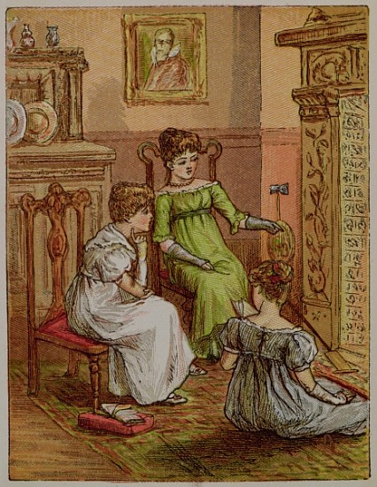 Card depicting a fireside scene a Scuola Inglese