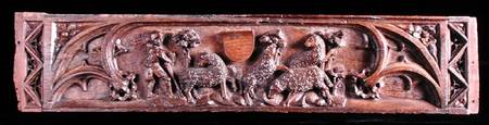 Carved lintel depicting a pastoral scene a Scuola Inglese