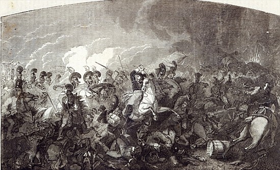 Charge of Lord Somerset''s Heavy Brigade at Waterloo, and total rout of the French Army, illustratio a Scuola Inglese