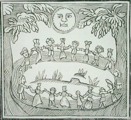 Circle of Witches Dancing Beneath a Full Moon, illustration from a collection of chapbooks on esoter a Scuola Inglese