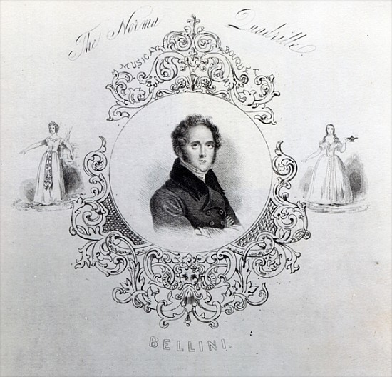 Cover of Sheet Music for a Quadrille, with a portrait of Vincenzo Bellini a Scuola Inglese