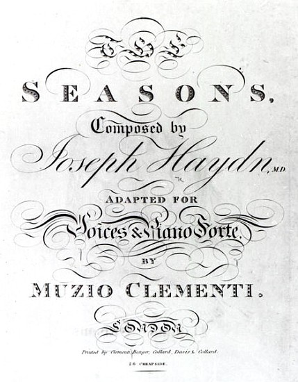 Cover of the score sheet of ''Seasons'' Joseph Haydn (1732-1809) a Scuola Inglese