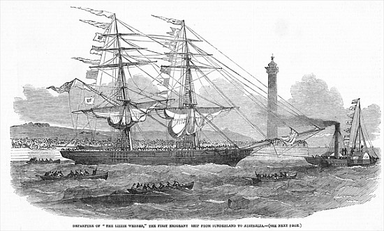 Departure of ''The Lizzie Webber'', the first emigrant ship from Sunderland to Australia, from ''The a Scuola Inglese