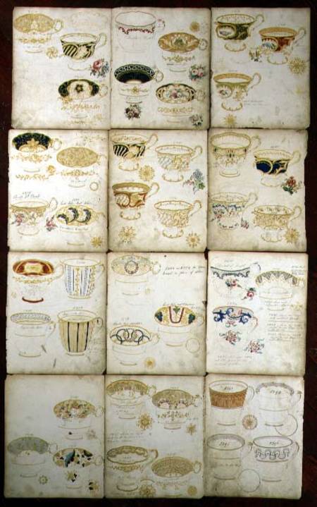 Designs for teacups produced at the Daniel Factory, Staffordshire a Scuola Inglese
