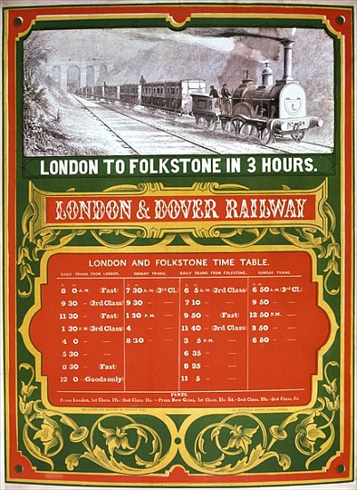 Early timetable for the London to Dover Railway a Scuola Inglese