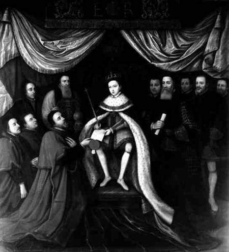 Edward VI (1537-53) Granting the Charter to Bridewell and Bethlehem Hospitals in 1553  (b&w photo) a Scuola Inglese