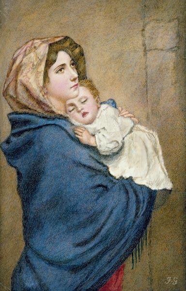 Mother and Child (w/c on ivorine) a Scuola Inglese