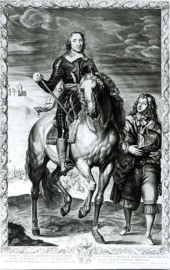 Equestrian Portrait of Oliver Cromwell (1599-1658) a Scuola Inglese