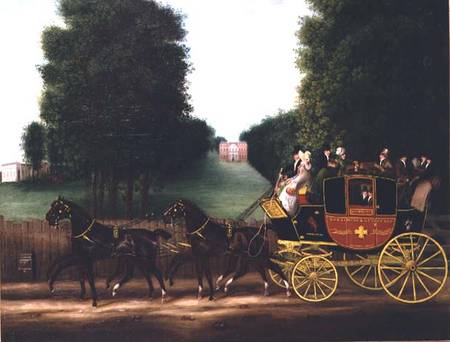 The Godalming and Guildford stagecoach owned by John Kirby Jun and inscribed "licensed to carry six a Scuola Inglese