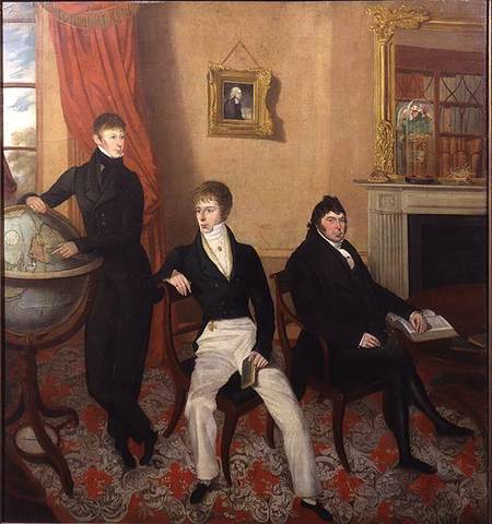 Group Portrait of Three Men in an Elaborate Sitting Room Interior a Scuola Inglese