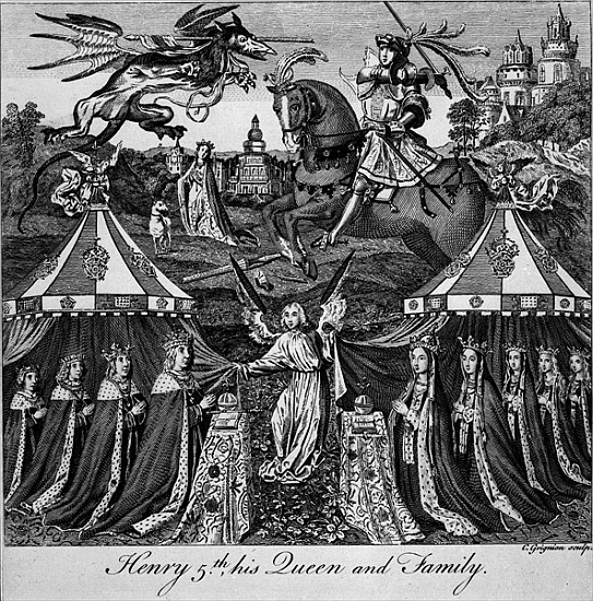 Henry 5th, his Queen and Family; engraved by Charles Grignion (1717-1810) a Scuola Inglese