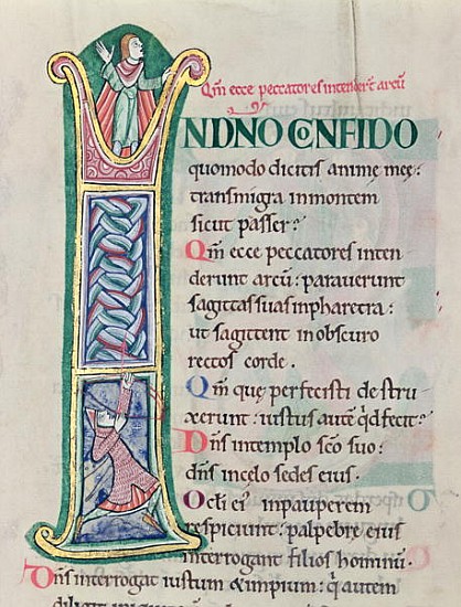 Historiated initial ''I'', Psalm 10, St. Alban''s Psalter, c.1123 a Scuola Inglese