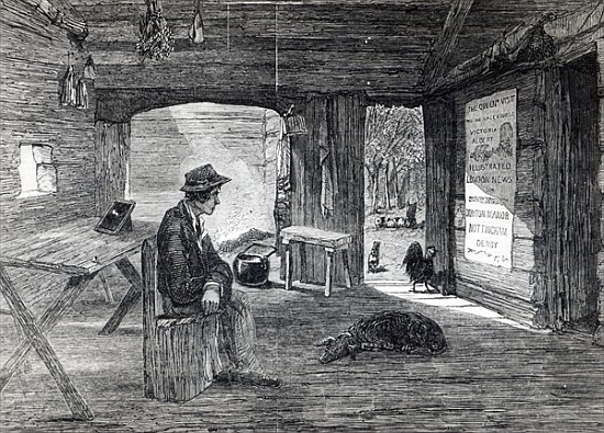 Interior of a settler''s hut in Australia, from ''The Illustrated London News'' a Scuola Inglese