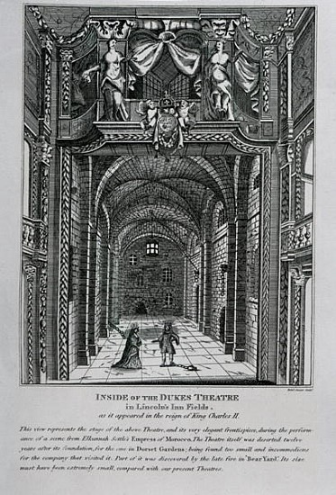 Interior of the Duke''s Theatre in Lincoln''s Inn Fields during the reign of King Charles II a Scuola Inglese