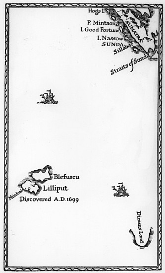 Map of Lilliput and Blefuscu, from the first edition of ''Gulliver''s Travels'' Jonathan Swift a Scuola Inglese