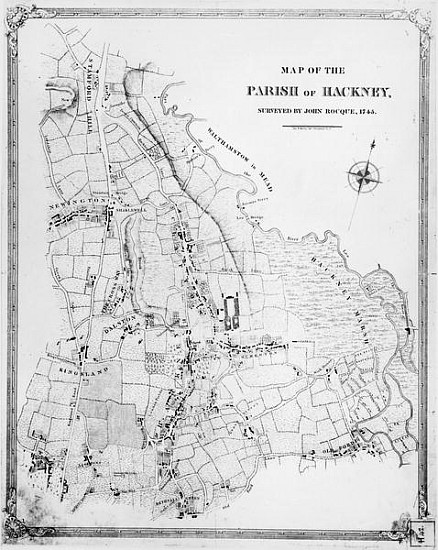 Map of the Parish of Hackney, surveyed John Rocque (c.1709-1762) 1745 a Scuola Inglese