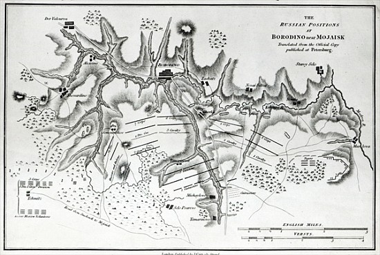 Map showing the Russian positions at the Battle of Borodino, c.1812 a Scuola Inglese