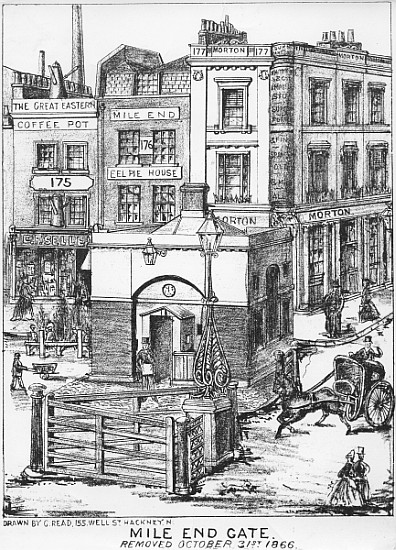 Mile End Gate, c.1866 (pen and charcoal on paper) a Scuola Inglese