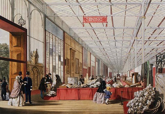 Minerals: Gallery displaying rocks and crystals at the Great Exhibition in 1851, from ''Dickinson''s a Scuola Inglese