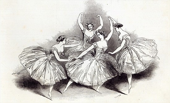 New Pas de Quatre, Mdlles. Taglioni, C. Grisi, L. Grahn, and Cerito, at her Majesty''s Theatre, from a Scuola Inglese