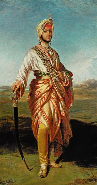 Portrait Of The Maharajah Duleep Singh Of Elveden, Standing Full Length, Wearing Maharajah''s Robes a Scuola Inglese