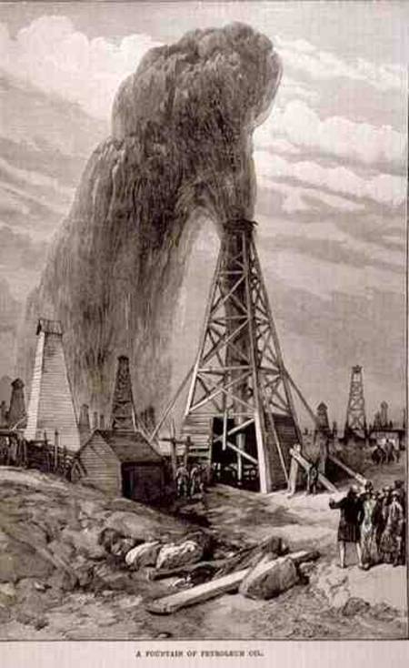 The Petroleum Oil Wells at Baku on the Caspian: A Fountain of Petroleum Oil, from 'The Illustrated L a Scuola Inglese