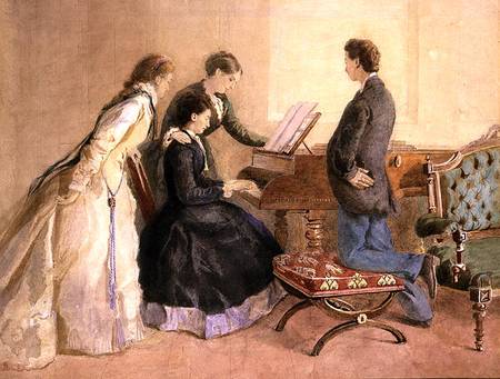 The Piano Recital (w/c & pencil on paper) a Scuola Inglese