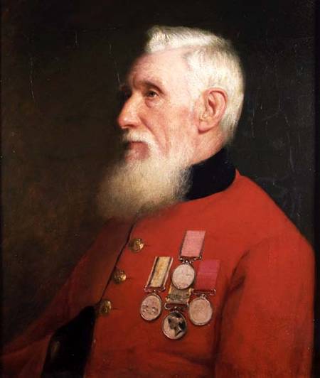 Portrait of a Chelsea Pensioner wearing his service medals a Scuola Inglese