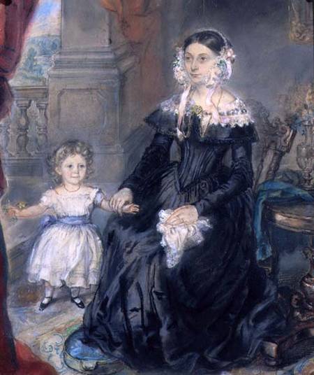 Portrait of a Mother and Young Child in an Interior a Scuola Inglese
