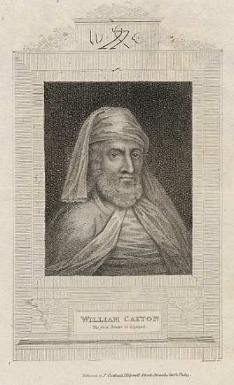 Portrait of William Caxton (c.1422-91) and his Printer''s mark a Scuola Inglese