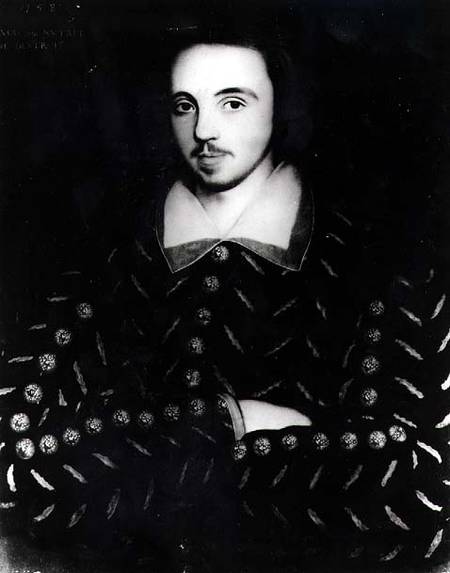 Portrait said to be Christopher Marlowe (1564-93)  (b&w photo) a Scuola Inglese
