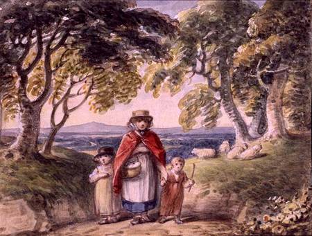 Portrait of a Woman and Two Children in a Woodland Landscape a Scuola Inglese