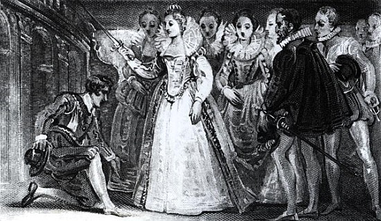 Queen Elizabeth I (1530-1603) Knighting Francis Drake (c.1540-96) in 1581 a Scuola Inglese