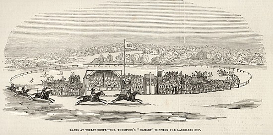 Races at Wheat Croft: Col. Thompson''s ''Hamlet'' winning the Lascelles Cup, from ''The Illustrated  a Scuola Inglese