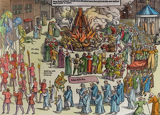 The Burning of the Remains of Martin Bucer (1491-1551) and Paul Fagius (1504-49) on Market Hill in C a Scuola Inglese