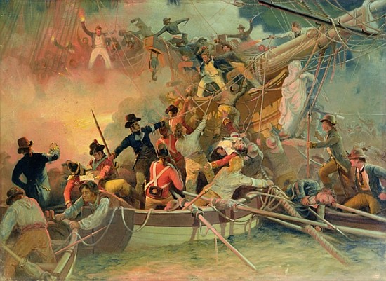 The English navy conquering a French ship near the Cape Camaro a Scuola Inglese