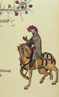 The Knight, facsimile detail from 'The Canterbury Tales', by Geoffrey Chaucer (c.1342-1400) (vellum) a Scuola Inglese