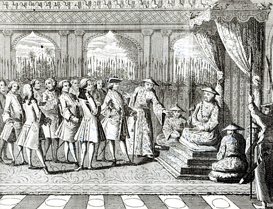 The Viceroy of Canton giving an audience to Commodore Anson from ''George Anson''s Voyage around the a Scuola Inglese